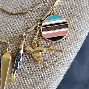 JETT STELLA & DOT CHARM MULTI STRAND NECKLACE BIRD FISH PINEAPPLE EYE